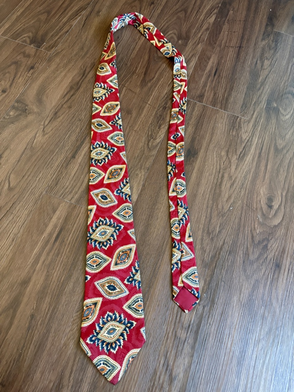 Hardy Amies Red Geometric Medallion Silk Tie